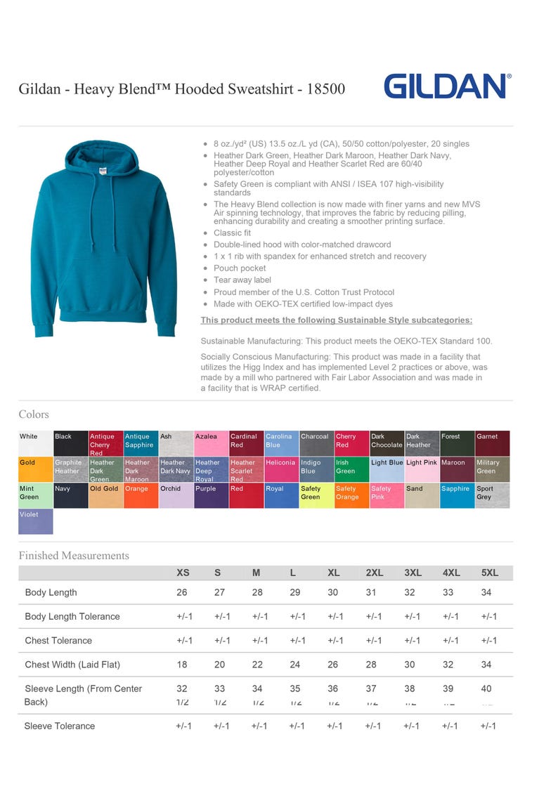 Puede incluir: Sudadera con capucha Gildan Heavy Blend color turquesa. Cuenta con capucha de doble forro, bolsillo tipo canguro y corte cl&aacute;sico. Fabricada con mezcla de algod&oacute;n/poli&eacute;ster. Disponible en tallas XS a 5XL. Largo del cuerpo de 66 a 86 cm.