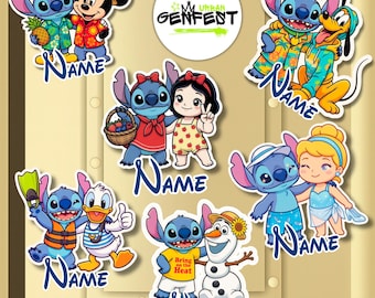 Personalized Sweet Summer Stitch Cosplay Disney Cruise Magnet Stitch and Friend Family Door, Personalized Lilo & Stitch Disney Cruise Magnet