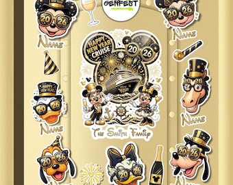 Personalized Mickey & Friends New Year's Eve 2026 at Sea Disney Happy New Year Cruise Magnet Custom Princess Family Cruise Stateroom Door
