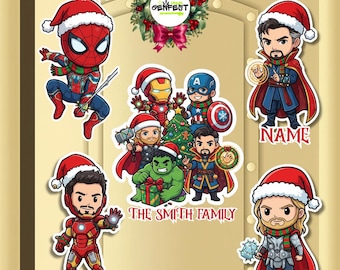 Personalized Super Heroes Santa Hat Very Merrytime Cruises Disney Christmas Magnet Marvel Day Family Xmas Cruise Ship Stateroom Door Custom