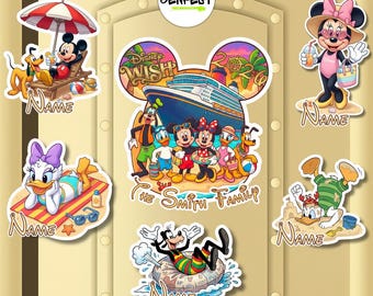 Swim Mickey Minnie Donald Daisy Goofy Pluto, Stateroom Decor, Cabin Door, Personalized Disney Cruise Door Magnets 1st Cruise Magnet
