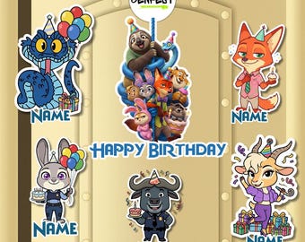 Judy Hopps Nick Wilde Zootopia Birthday Magnet, Personalized Disney Zootopia Inspired Cruise Door Magnet,  Disney Family Cruise Ship Magnet