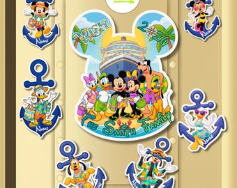 Anchor Summer Mickey Minnie Donald Daisy Goofy Pluto, Stateroom Decor, Cabin Door, Personalized Disney Cruise Door Magnets 1st Cruise Magnet
