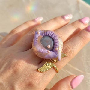Purple Eye Ring • Indian Agate Stone • Statement Maximalist Ethereal • Sculpted Tear • Ceremonial Occasion