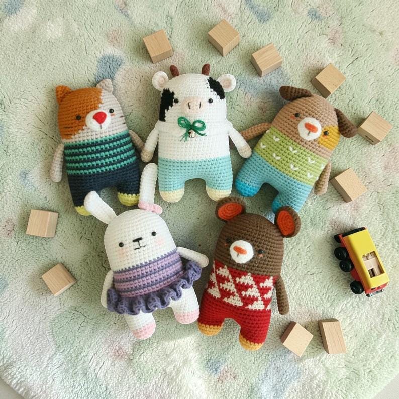 5-in-1 Animal Amigurumi Crochet Pattern, Mouse Cat Dog Rabbit Cow PDF ...