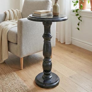 Black Marble Pedestal Table, 3 in 1 Convertible, 3 Columns Handmade Accent Table, Natural Stone Round Side Table, Adjustable Height Table