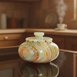 Pot en marbre avec couvercle, pot de cuisine en pierre naturelle avec couvercle, pot de cave en pierre d'onyx, pot de rangement en marbre pour sucre, sel et poivre