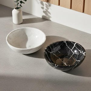 6" White Marble Bowl, Black Marble Bowl, Natural Stone Bowls, Round Marble Bowls, Decorative Bowls, Table Centerpiece, Handmade Stone Bowl