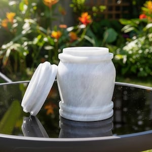 Marble Jar with lid, Salt and Pepper Cellar with lid for Dining Table & Kitchen, Natural Stone, Modern Marble Salt and Pepper Jar Canister