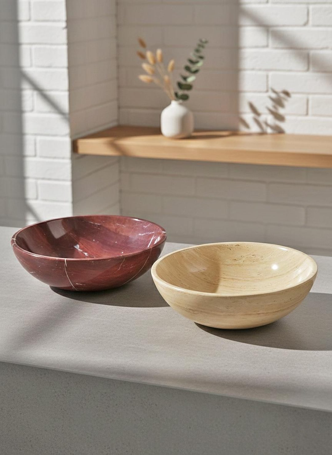 Picture of Red Marble & Travertine Marble Bowl Set | Handmade Stone Serving Bowl ...