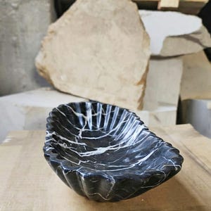 Black Marble Boat Bowl, Handcarved Natural Stone bowl, Decorative bowl Flower Design Table Centerpiece for Dining Table & Kitchen Countertop image 13