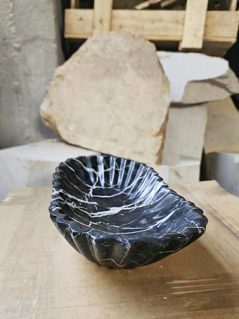 Black Marble Boat Bowl, Handcarved Natural Stone bowl, Decorative bowl Flower Design Table Centerpiece for Dining Table & Kitchen Countertop image 13