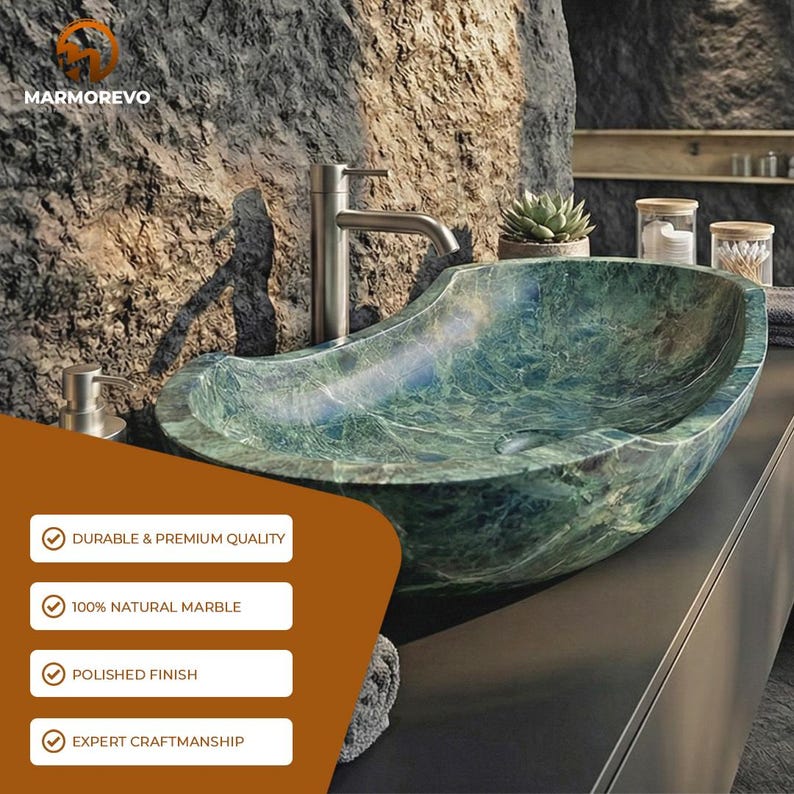 Handmade Oval Green Marble Bathroom Vanity, Countertop Basin, Natural ...