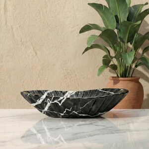 Black Marble Boat Bowl, Handcarved Natural Stone bowl, Decorative bowl Flower Design Table Centerpiece for Dining Table & Kitchen Countertop image 7