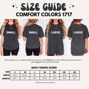 Comfort Colors 1717 Size Guide T-Shirt, Unisex Sizing Chart, Small to 4X, Casual Oversized Fit, Fashion Tee, Apparel Sizing Info, Clothing