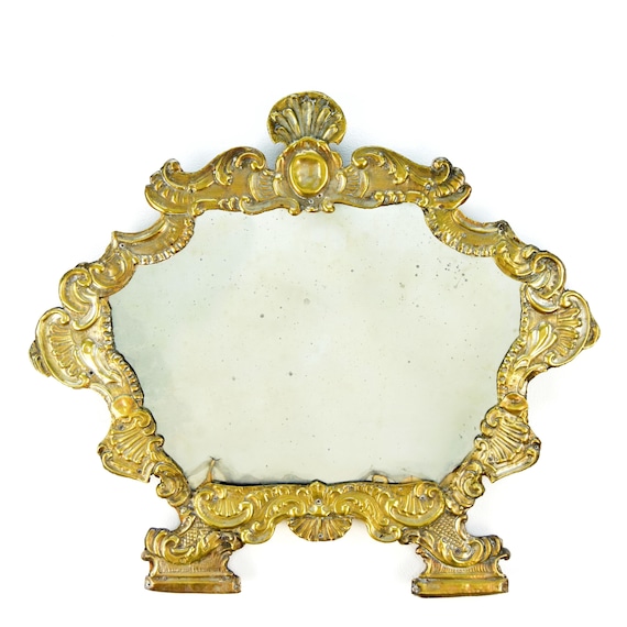 18th Century Mirror | Antique Brass Repoussé Frame