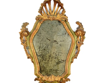 Antique 18th Century Gilded Mirror | Green & Gold Baroque Wall Mirror