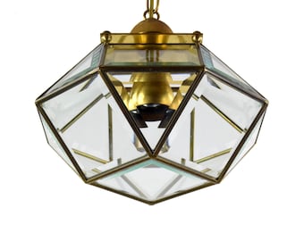 Mid-century Laterne aus Glas und Messing
