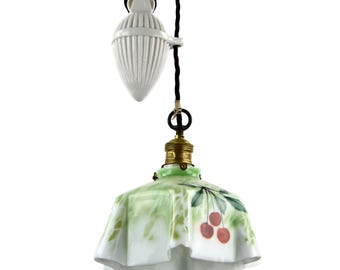 Lampa sufitowa francuska z lat 30. XX wieku z regulowanym obciążeniem | Lampa wisząca ze szkła w stylu art déco