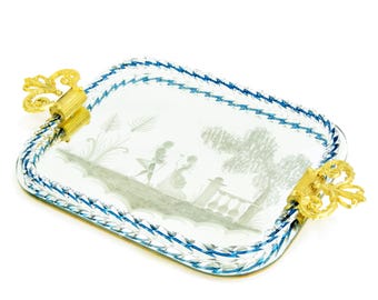 Murano Glass Tray by Ercole Barovier | 1940s Italian Art Glass with Mirror & Brass Handles