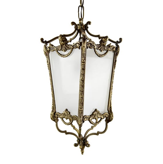 Mid-Century Brass & Glass Lantern | Frosted Glass Hanging Light | Vintage Pendant Lamp