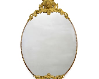 Espejo de pared antiguo de latón / Espejo decorativo de principios del siglo XX