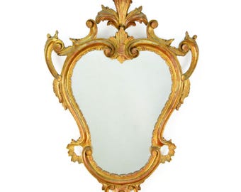 Specchio intagliato dorato vintage anni '50 / Specchio da parete decorativo di metà secolo