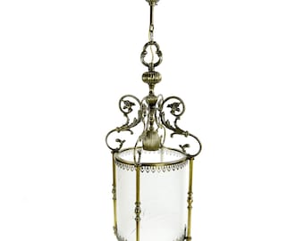 Antike Laterne | Vintage Messing und Milchglas Pendelleuchte