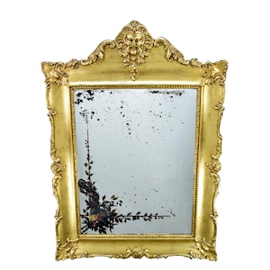 19th Century Gilded Mirror | Large Antique Wall Mirror with Patina & Painted Details