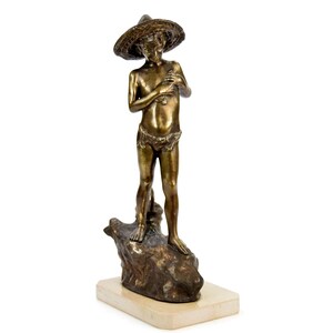 bronze fisher with net Boy Fishing Bronze Sculpture