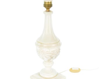 Lámpara de mesa vintage de mármol blanco tallado / Iluminación de acento elegante