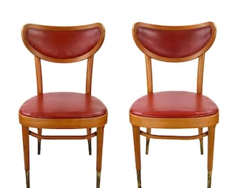 ヴィンテージチェア4脚セット レッドレザー オリジナル 40年代ブナ材