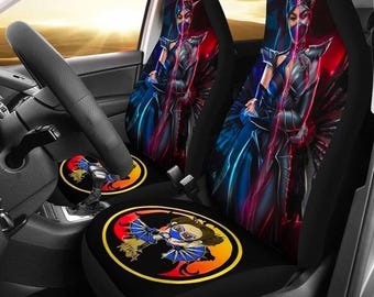 Fundas para asientos de coche Kitana Mortal Kombat, decoración interior para fans de Mortal Kombat, set de accesorios para coches de videojuegos, regalo elegante para proteger el coche.
