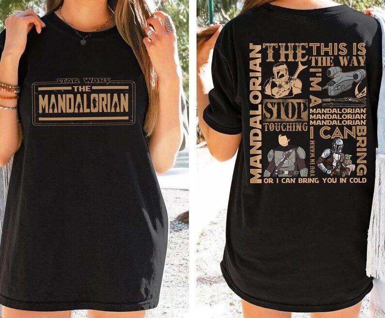 2 Sided The Mandalorian Infographic Comfort Colors Shirt, Mandalorian Vintage Shirt, Starwars Characters Shirt, Mandalorian 90S Bootleg Tee afbeelding 3