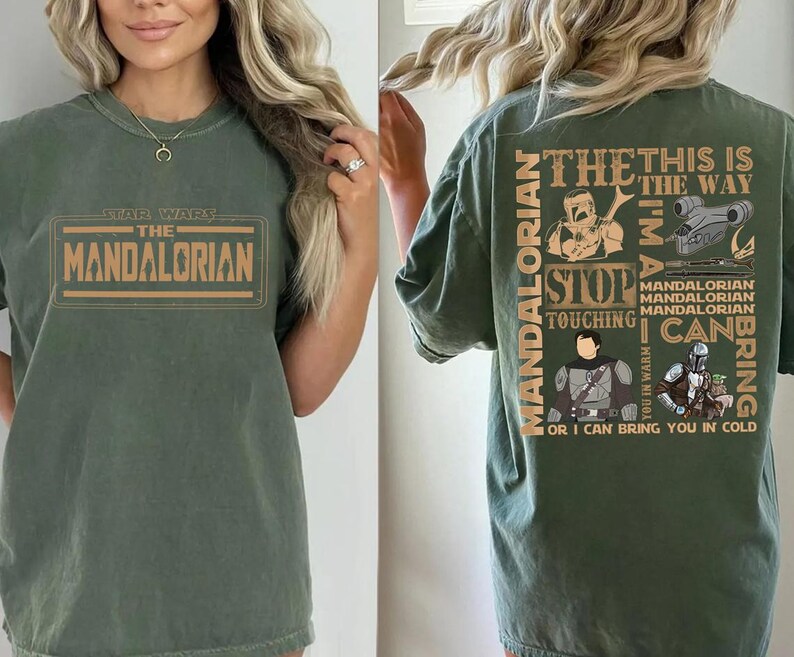 2 Sided The Mandalorian Infographic Comfort Colors Shirt, Mandalorian Vintage Shirt, Starwars Characters Shirt, Mandalorian 90S Bootleg Tee afbeelding 2