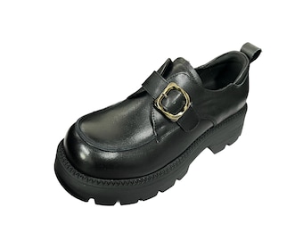 Handmade Cognac Leather Oxford Loafers, Chunky Sole