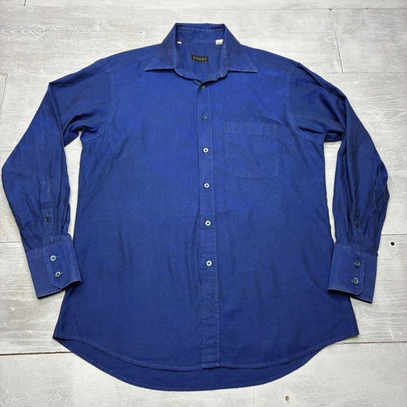 Gucci, Gucci Button Down Shirt Mens 15.75 40 Blue 90s Vintage Tom Ford Era