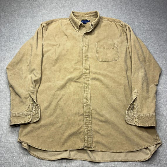 J.Crew, Vintage J.Crew Corduroy Shirt Menas XLT Tan Brown Long Sleeve Button Down 90s