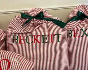 Personalized Striped Santa Sack: Embroidered Christmas Stocking