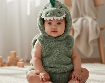 Adorabile tutina da dinosauro per neonati – Costume verde peloso