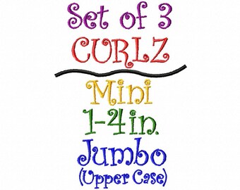 CURLZ FONT - Set of 3 - Mini, Regular 1-4in. Size and Upper Case Jumbo