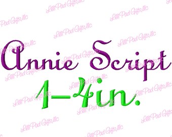Annie Script Machine Embroidery Font - BX - Sizes 1",2",3",4" BUY 2 get 1 FREE, Annie embroidery font, script, lillipadgifts