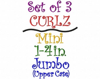 CURLZ FONT - Set of 3 - Mini, Regular 1-4in. Size and Upper Case Jumbo
