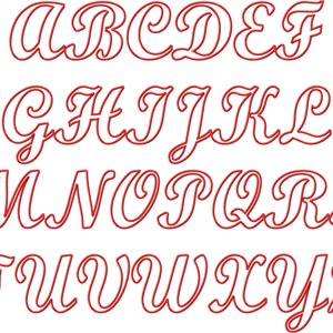 May include: A red outline of the alphabet in a cursive font. The letters are all capitalized and are in a single line.