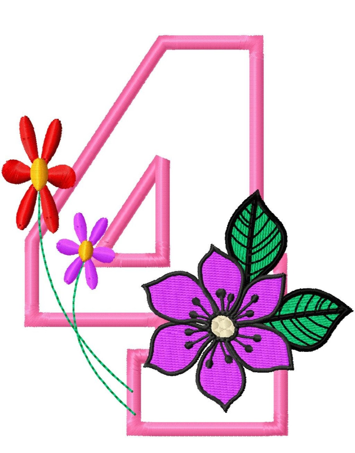 Flower Applique Numbers Machine Embroidery Design 4x4 Etsy