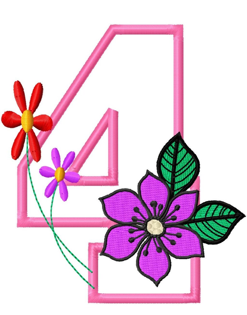 Number Applique With Flowers Embroidery