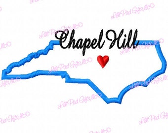 North Carolina-Chapel Hill - Machine Embroidery Design -  5 sizes, 3 styles, North Carolina, state embroidery, Chapel Hill, lillipadgifts