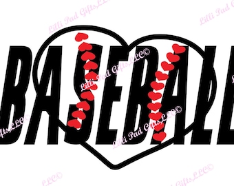 BASEBALL-heart - Cut File - Instant Download - SVG and DXF for Silhouette Studio & other Cut Machines