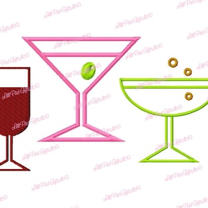 Add-On - Margarita-Martini-Wine Glasses Outlines - Machine Embroidery - 5 sizes in every design