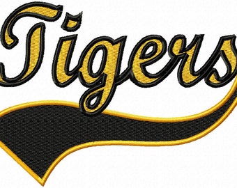 Tigers - Swoosh - Outline - Machine Embroidery Design - 10 Sizes, tiger, tigers embroidery design, tigers, baseball, swoosh, design